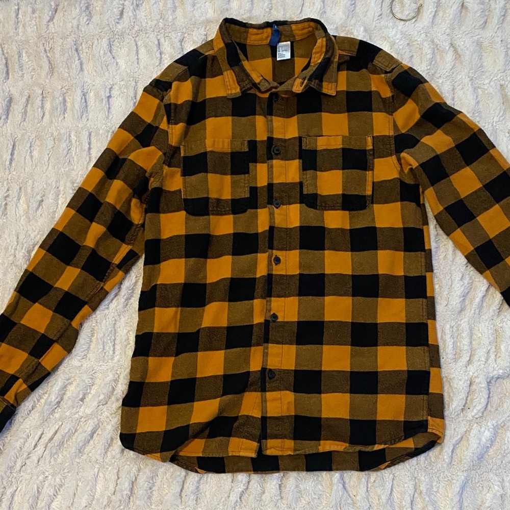 H&M Yellow and Black Checkered Shirt